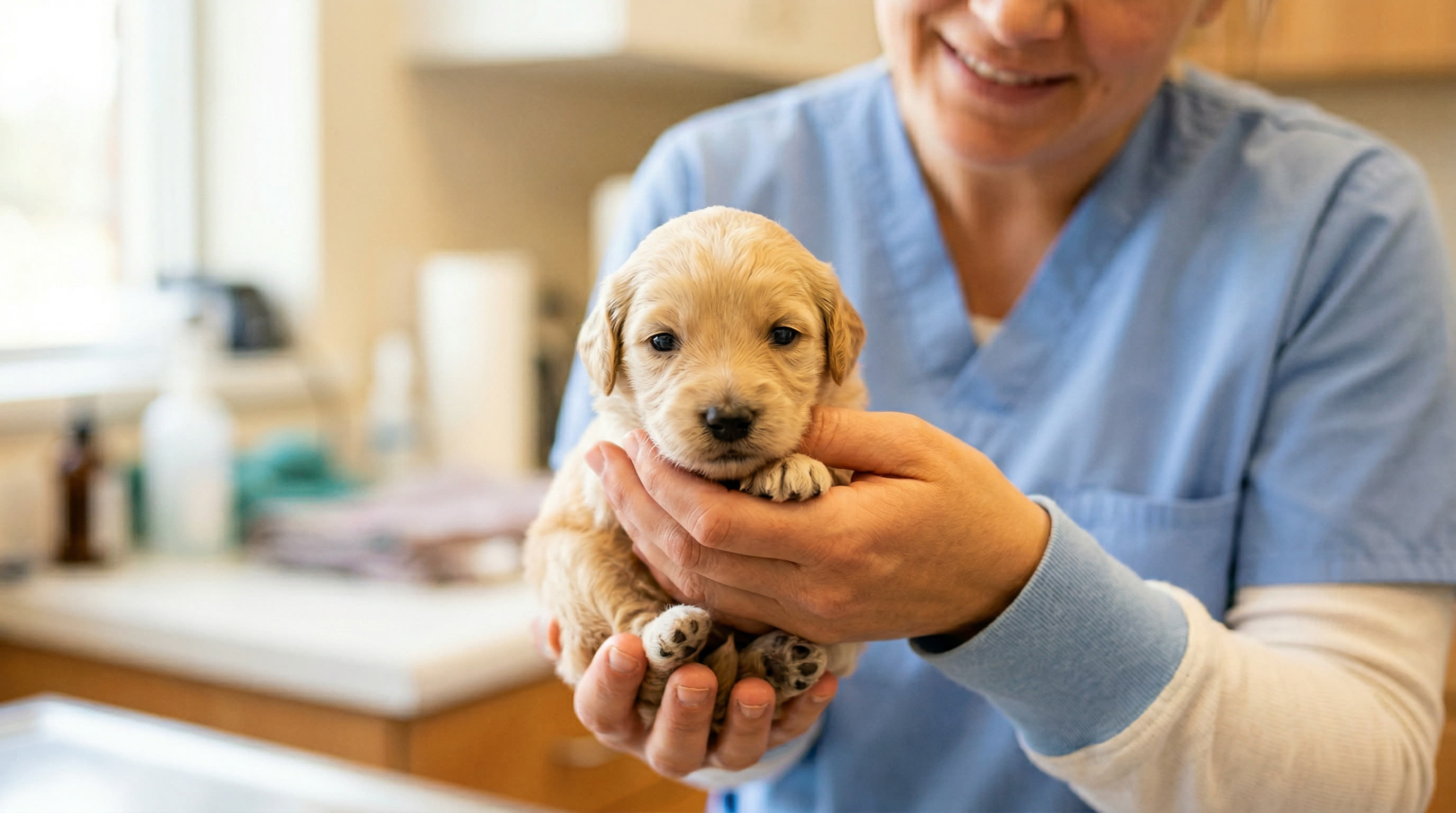 Licensed veterinarian conducting health oversight for a Fairfield Furbabies litter